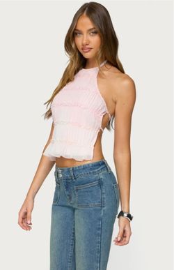 PAC sun pink ruched ruffled backless tank top Sz small