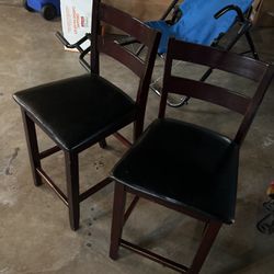 Two Leather Wood Chairs