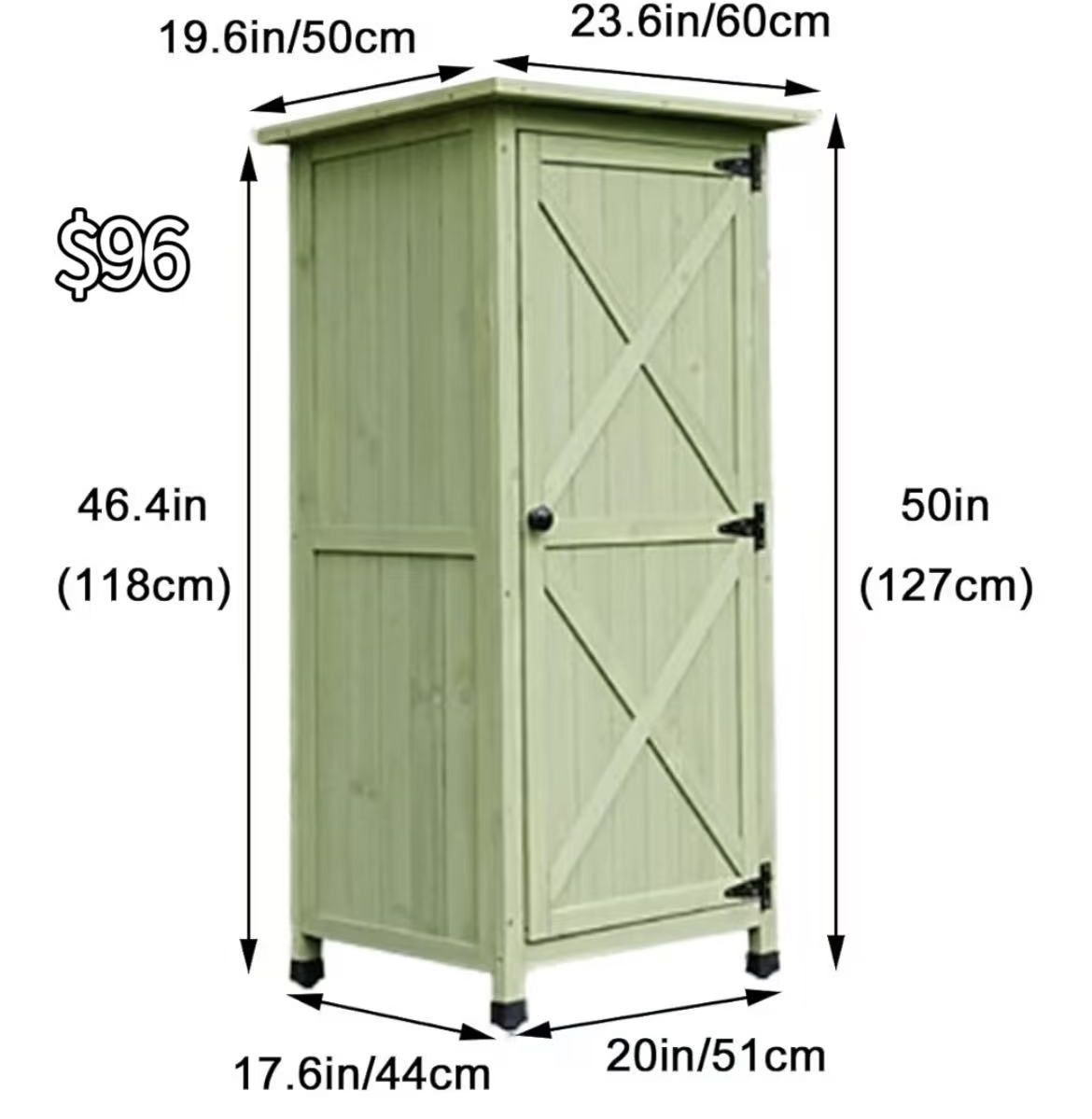 ✌️ Wooden Outdoor Storage Shed with Metal Plated Tabletop Light Blue Color Ideal for Backyard Garden and Patio Storage, Gray