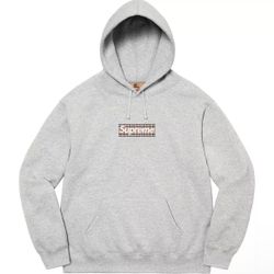 Supreme Burberry Hoodie Grey Large 