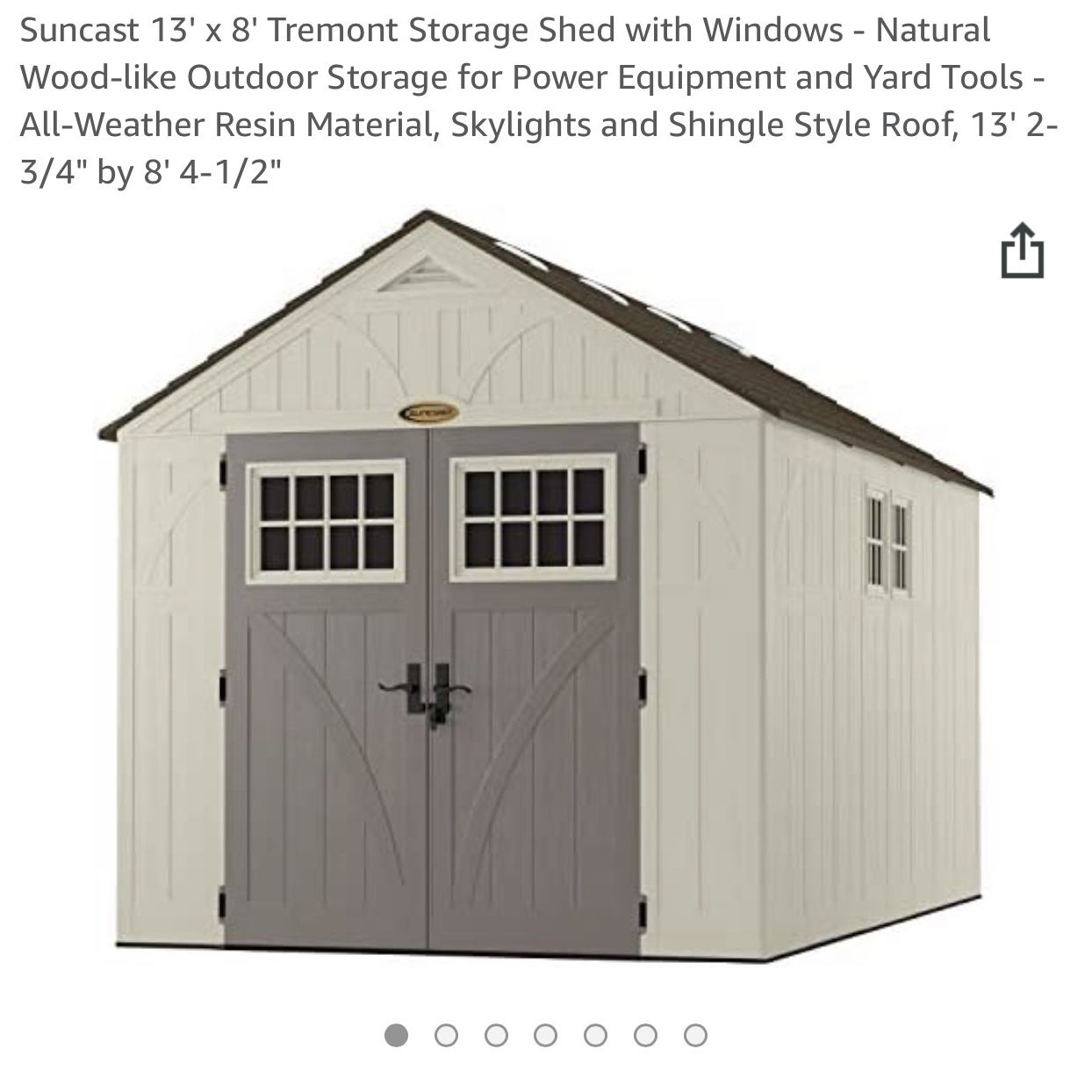 Suncast 13' x 8' Tremont Storage Shed with Windows - Natural Wood-like Outdoor Storage for Power Equipment and Yard Tools - All-Weather Resin Material