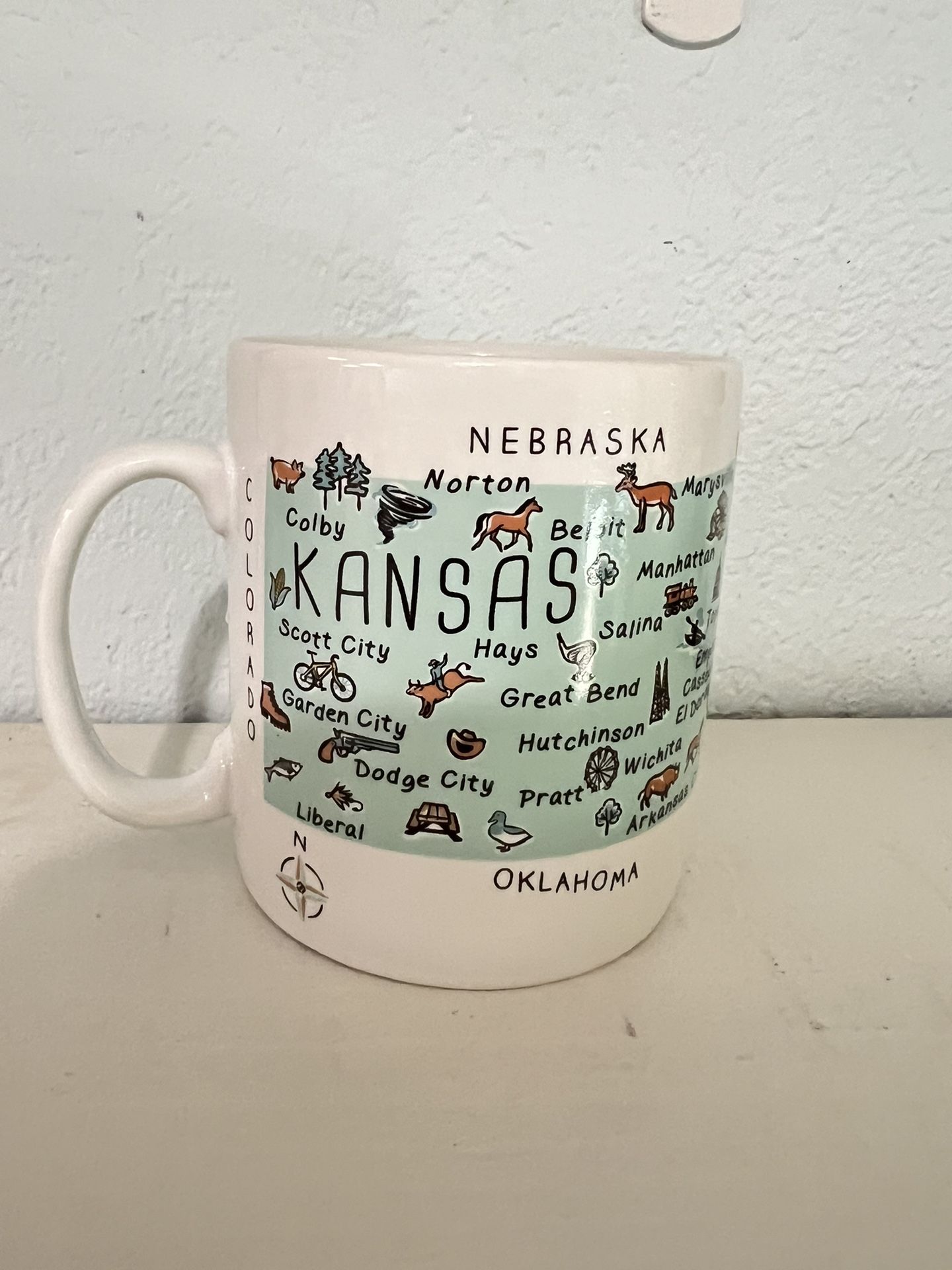 222 Fifth My Place KANSAS Mug, Big 26 oz, Oversized, Map Graphic, State Boundaries Cities Landmarks Map, 5"