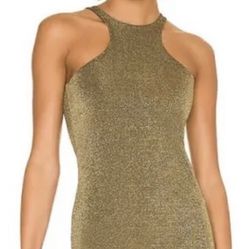 women’s sz:8 allsaints gold nora dress with full zip back  