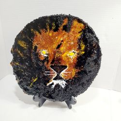 Lion Art Glass Decor Plate Sculpture 