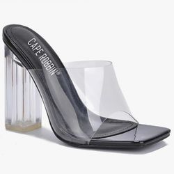 Cape Robbin Edna transparent open toe black heel sandals women’s Size 11