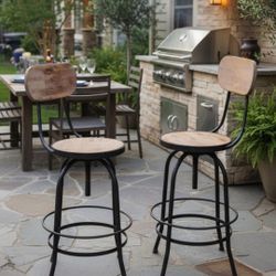 28-in To 30 In Matching Wood Bar Stools Rustic Hammered Wrought Iron
