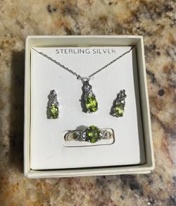 NEW Peridot Necklace Earrings Ring
