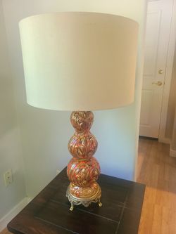 Mid-Century Modern Ceramic Caramel Swirl Drip Glaze Lamp