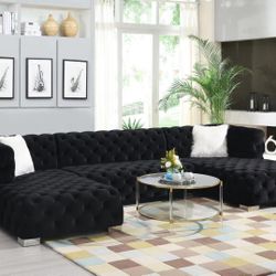 New Black Velvet Sectional Sofa! Finance Here No Credit Needed! 