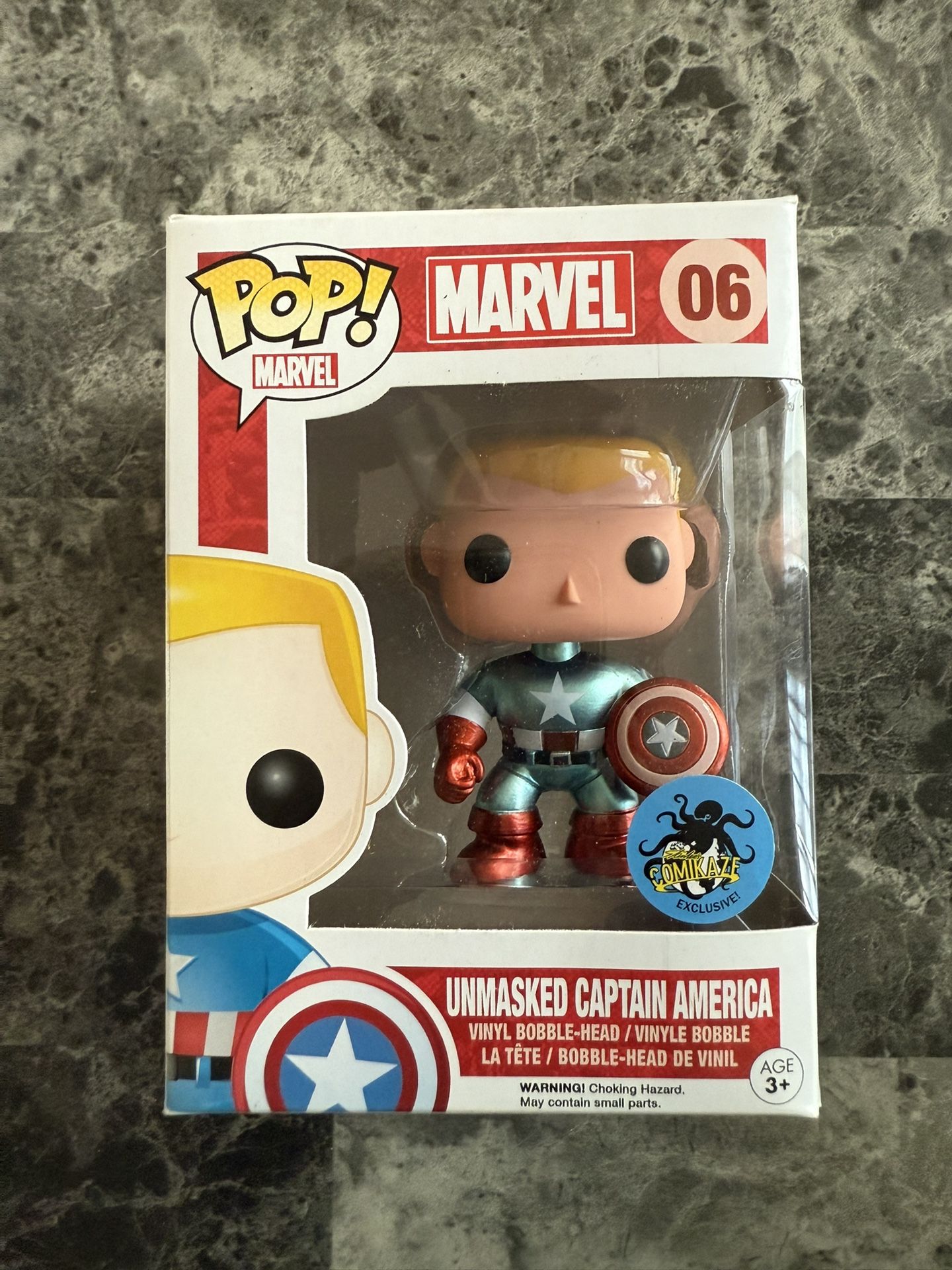Funko Pop Marvel #06 Unmasked Captain America Metallic Comikaze Exclusive