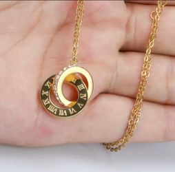 Stainless Steel Necklace Golden  Roman Numeral Double Buckle