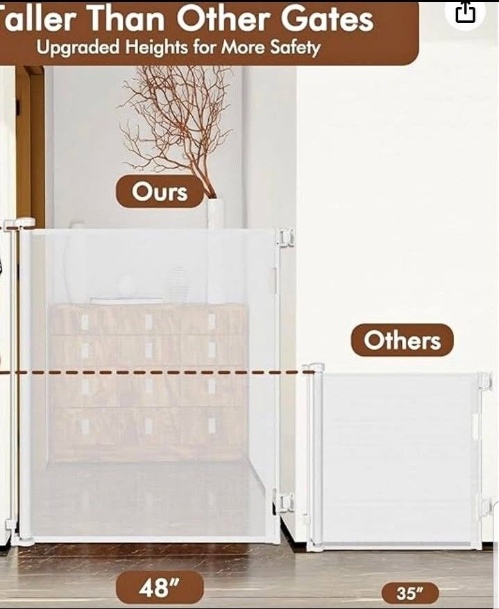 48 Inch Extra Tall Retractable Baby Gates, Extends to 55" Wide