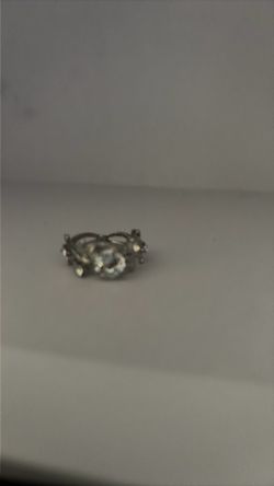 Silver Floral Ring with Clear Stones