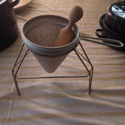 Vintage Cone Shaped Colander Strainer With Stand