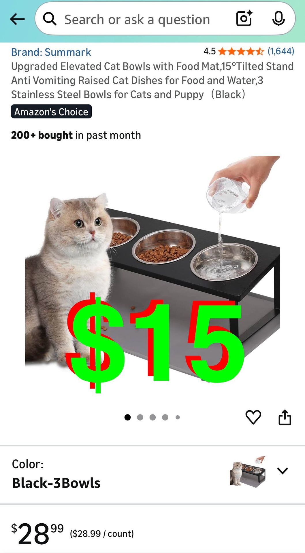 Upgraded Elevated Cat Bowls with Food Mat,15°Tilted Stand Anti Vomiting Raised Cat Dishes for Food and Water,3 Stainless Steel Bowls for Cats and Pupp