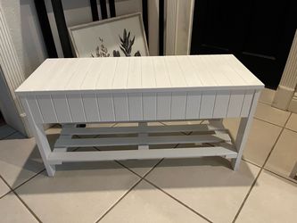 35" White Wood Shoe Bench w/ Storage