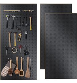 2 Pcs Wood Pegboard High Density Fiberboard 24 × 48 Inches Wall Mount Display Black Pegboard