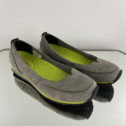 EDDIE BAUER Y2K Grey Neon Green Suede Christine Sporty Slip On Ballet Flats
