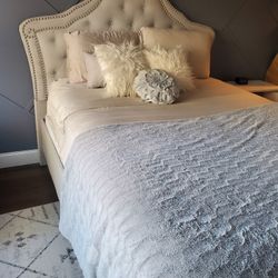 Upholstered Queen Sized Platform Bed W/ Spring Box