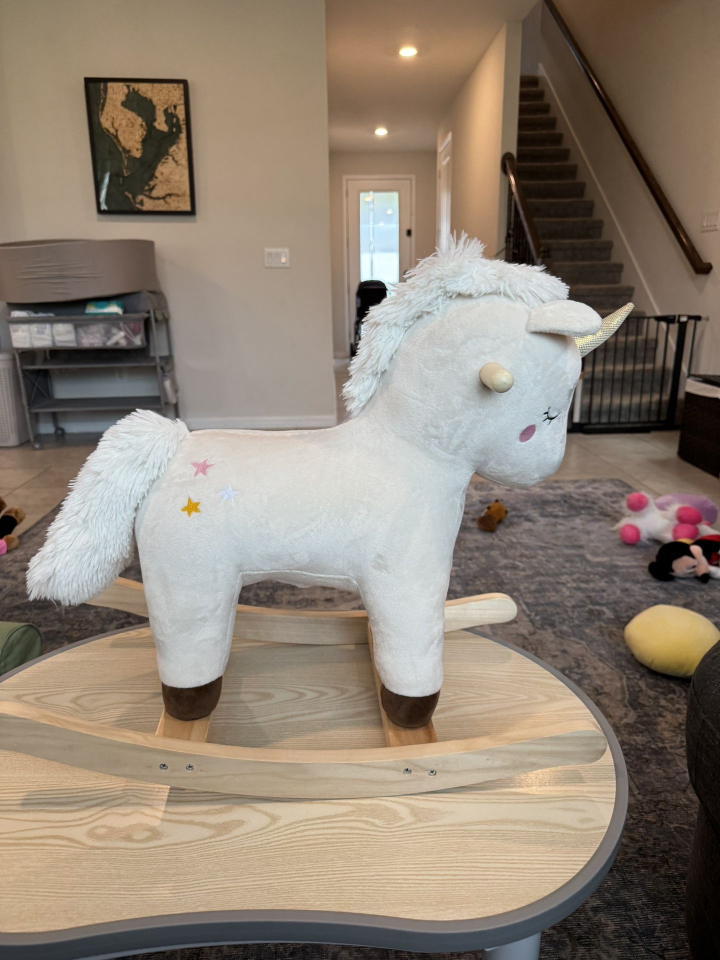 Rocking Horse: Plush Ride on Unicorn with Realistic Sounds & Wooden Base for Years 2-4, White