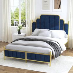 Queen Size Platform Bed Frame, Crafted Screwless Upholstered Platform Bed. with Headboard, Strong and Stable, No Noise, 