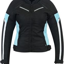 WOMENS MOTORCYCLE ARMORED HIGH PROTECTION WITH ARMOR WATERPROOF ALL WEATHERS JACKET BLACK/BLUE WJ-1834TB