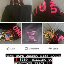 MENS BAPE HOODIE, SIZE LARGE ‼️