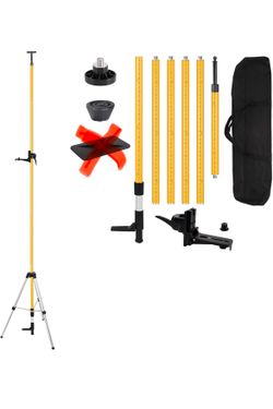 Telescoping Laser Level Pole with Tripod, 13.8Ft./4.2M with 1/4-Inch by 20-Inch Laser Mount for Rotary and Line Laser Level, 5/8"-11 Adapter Nut Inclu