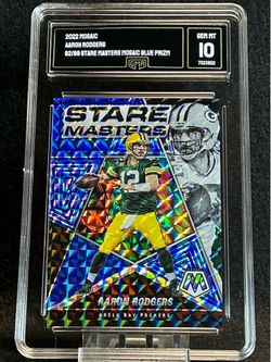 2022 Mosaic 💥 Aaron Rodgers 💥 Stare Masters Mosaic Blue Prizm 92/99 GMA 10 💎 Mint - Green Bay Packers / New York Jets / Pittsburgh Steelers