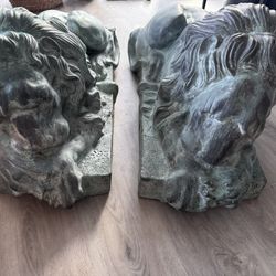 Lion Patina Cast Bronze Statues-(Chicago) outdoor Garden Pair/$6,500.