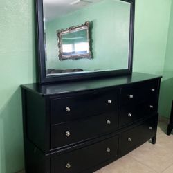 Large Black Dresser + Mirror Attachment 2pc Set 