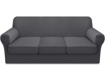 FAHUA 4 Piece Stretch Couch Cover for 3 Cushion Couch Thick Premium Sofa Slipcover with Individual Cushion Covers Customized 3 Seater Sofa Cover Dog P