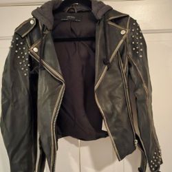 Womens Zara Basic Faux Leather Jacket With Hoodie