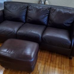 Natuzzi Classico Italian Top Grain Leather Sofa With Ottoman