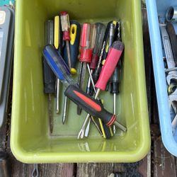 Bucket Of Screwdrivers, And Wrenches