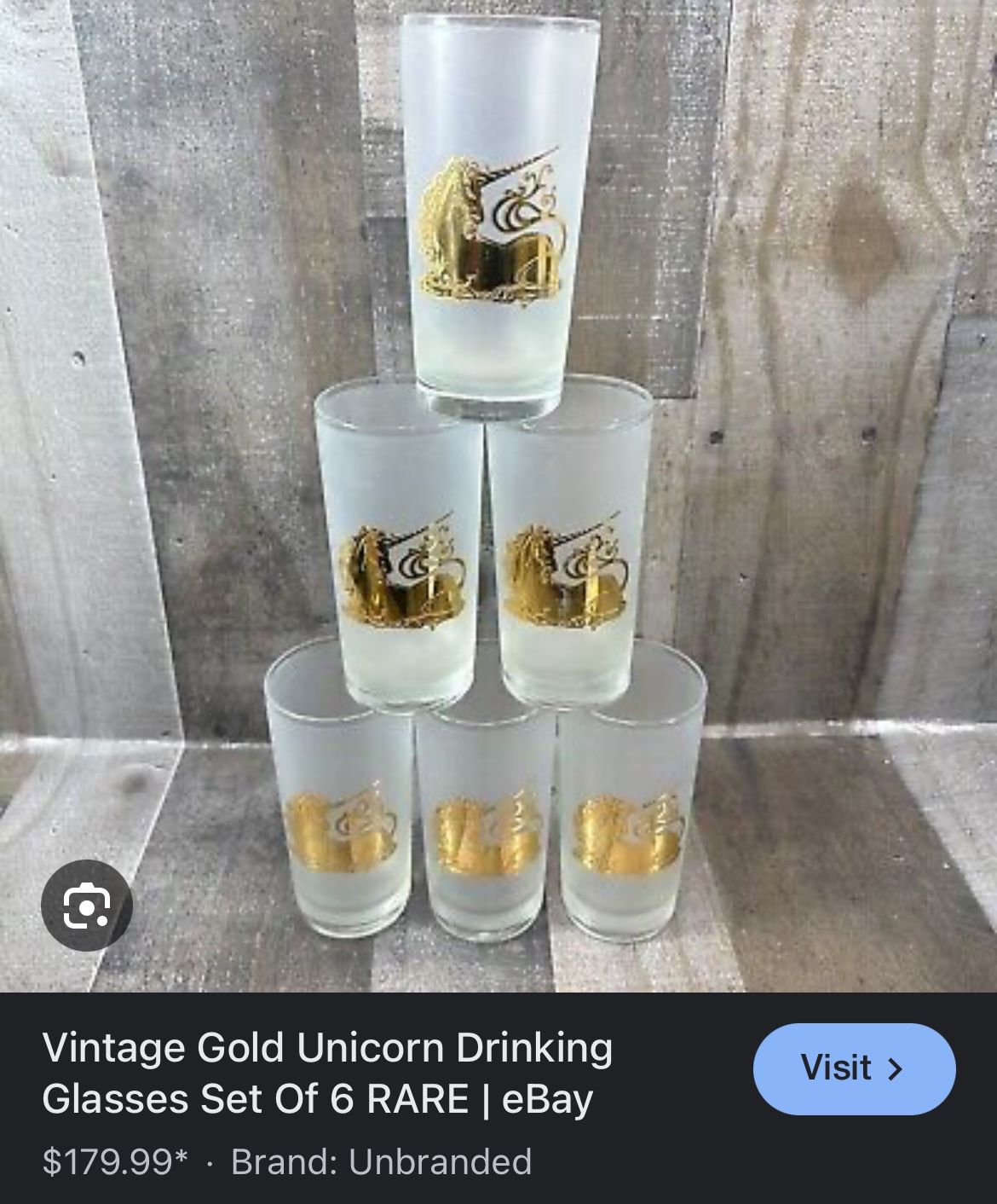 Vintage Gold Unicorn Drinking Glasses Set Of 6 RARE