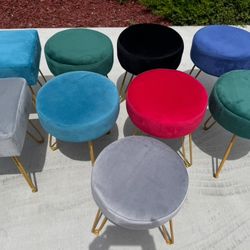 Velvet Footrest Stool Ottoman Round Modern Foot Stool with Removable Golden Metal Leg Footstool, for Dressing Table Stool, Shoes Bench in Living Room 