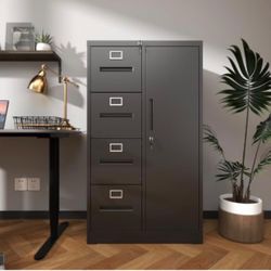 Metal Storage Vertical Filing Cabinet with Lock, 4 Drawers File Locker Steel Filing Cabinet Accommodates Letter, Legal, A4 & F4 Documents Storage for 