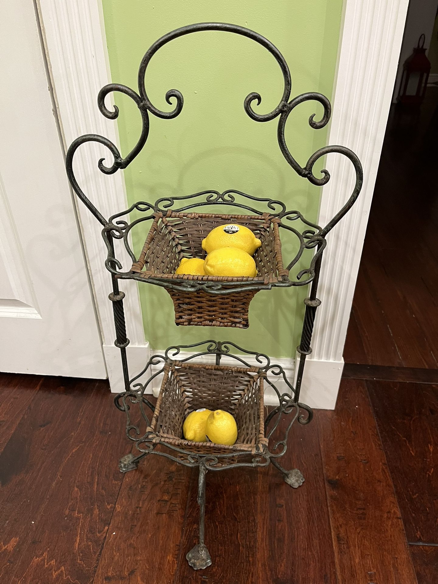 Mid century Wrought iron & Wicker Fruit/Plant Stand