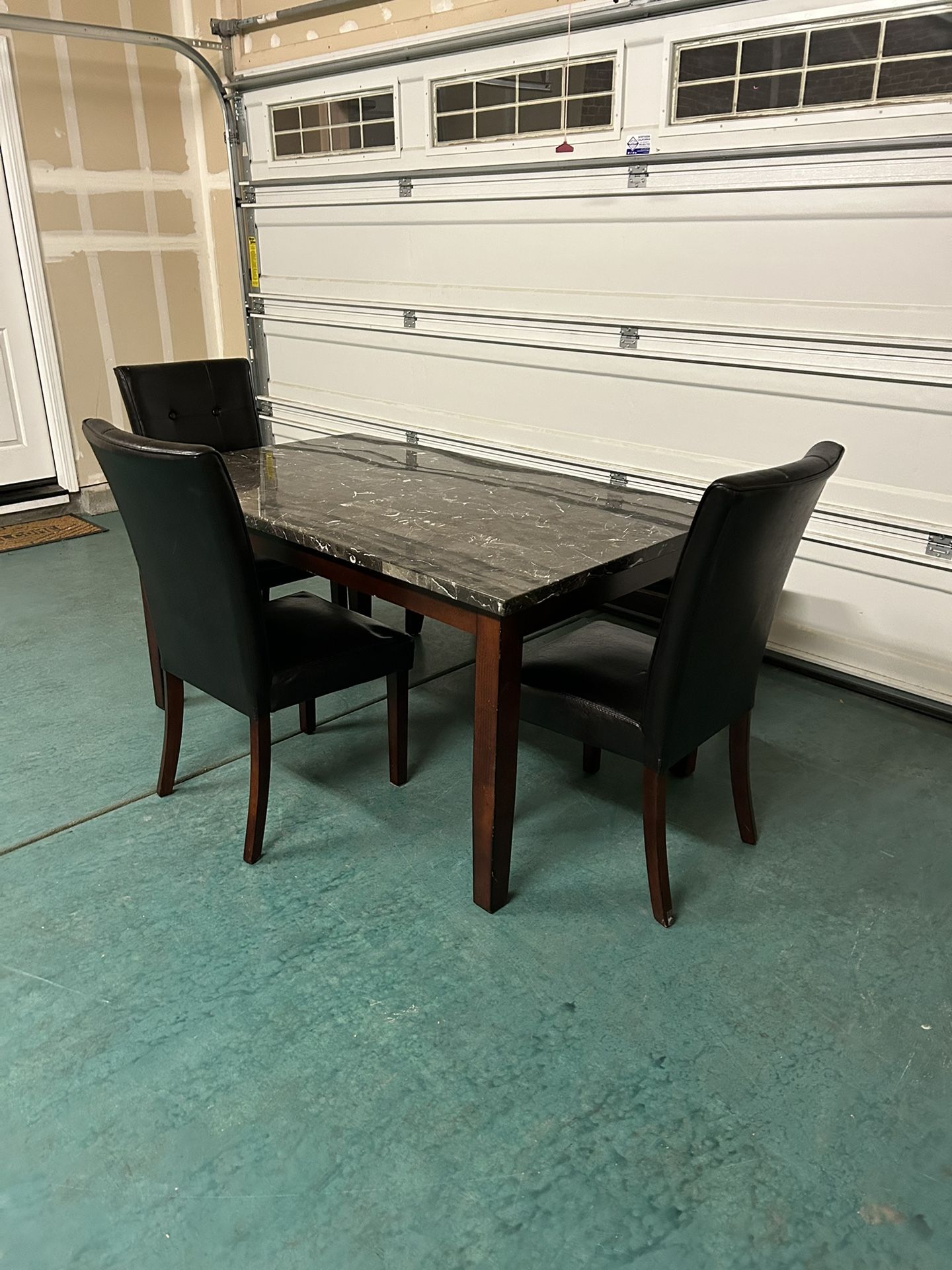 Marble Dining Set — Table + 3 Leather Chairs + Bench (Delivery Available)