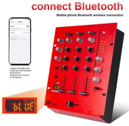 M4 4 Channel DJ Mixer (Black) Audio Mixer with Bluetooth and USB, Crossfader, 3-Band EQ, Gain Control and Signal Monitor Function, Sound Board