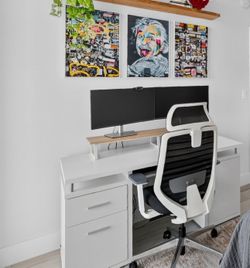 Desk + 3 Framed Wall Art Pieces for Sale – Excellent Condition
