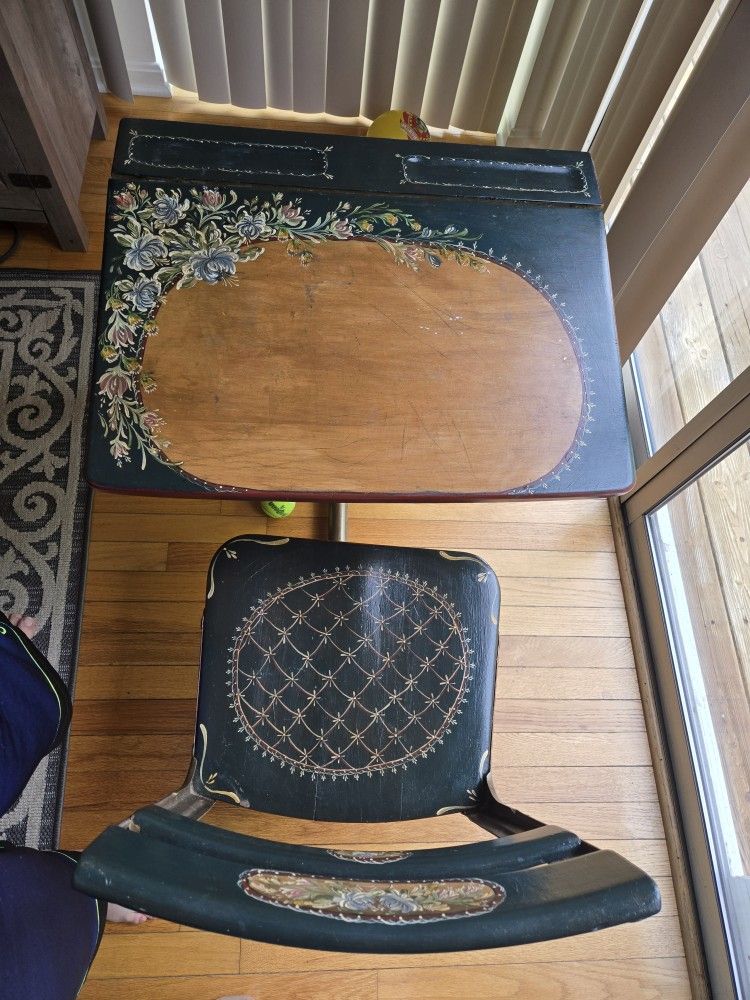 Hand painted vintage school desk