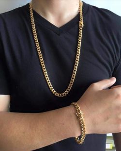 8MM Cuban Set 14K Gold Plated Does Not Loses Color