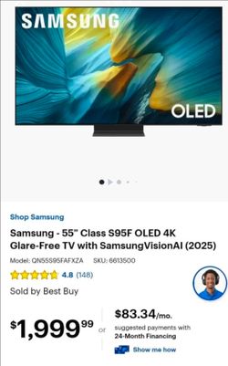 Samsung 55" S95F Flagship OLED 4K Glare-Free Smart TV - Brand New - $1600 obo