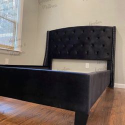 New Black Velvet Bed 🛏 Frame With Nail Heads. MATTRESS NOT INCLUDED Same Day Delivery 🚚 