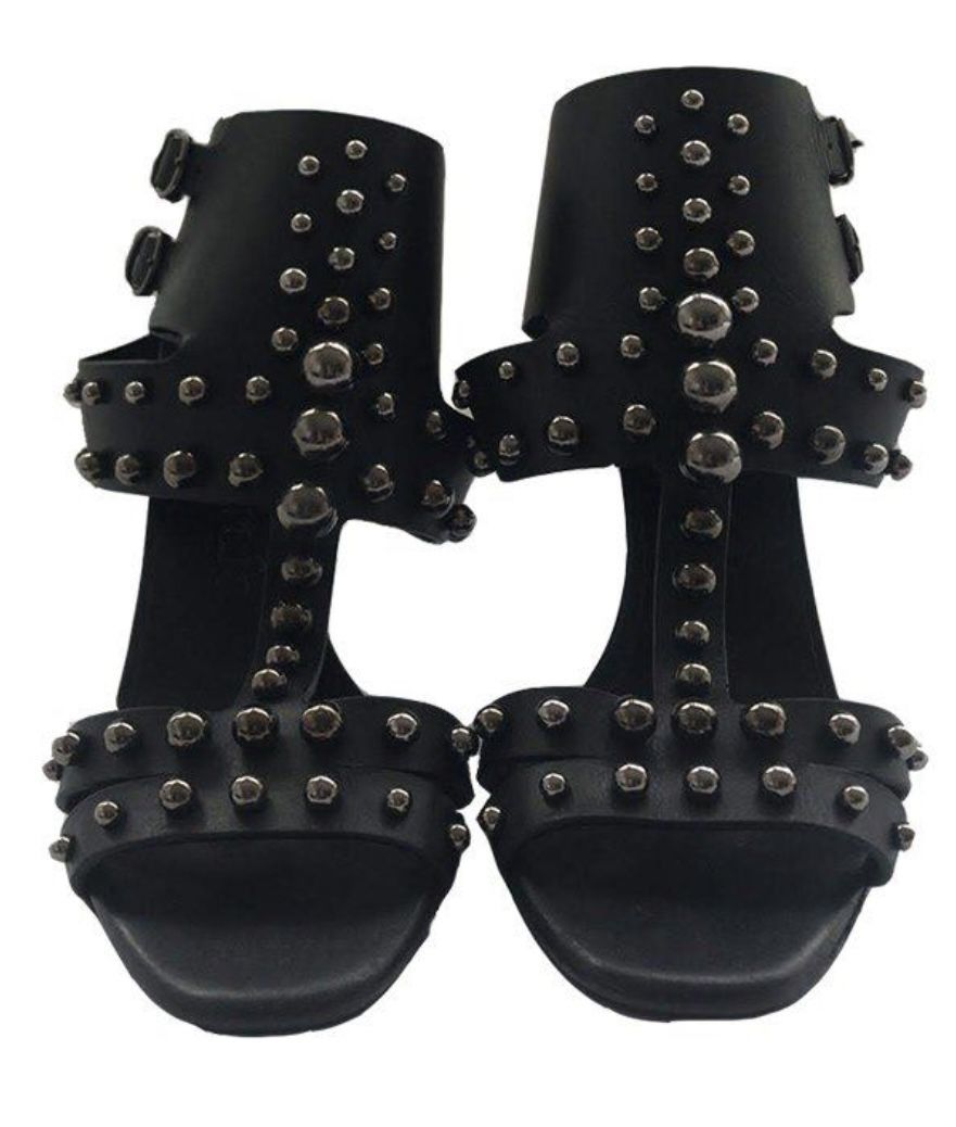 Pedro Garcia Sandals rock star studded shoes chrome heels cuff ankle open toe 