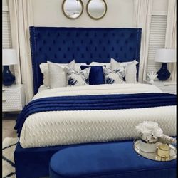 BLUE VELVET BED w/ Tall Headboard 💙💙💙