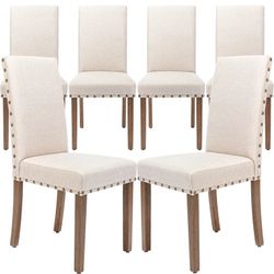 NEW Snugway Handcraft Linen Solid Wood Parson Chair,Dining Chair,Set of 6,Beige