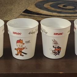 1989 Ziploc Happy 50th Birthday Bugs Bunny 4 Plastic Cups Warner Bros Looney Tunes WB